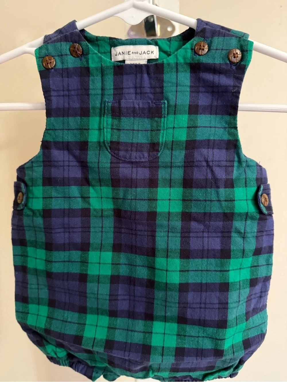 Janie and Jack Blue & Green Tartan Plaid Romper